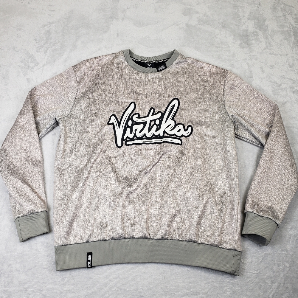 Virtika Silver Script Logo Snowboarding Ski  Fleece Lined Crewneck Sweater Men L